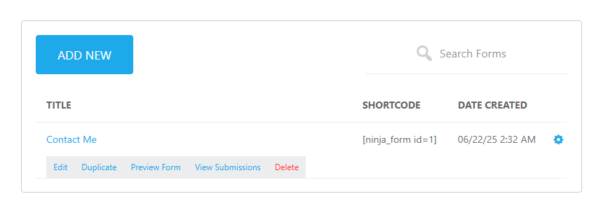 Settings Ninjaform
